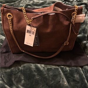 Ralph Lauren Chocolate Brown 2 way Suede Bag NWT